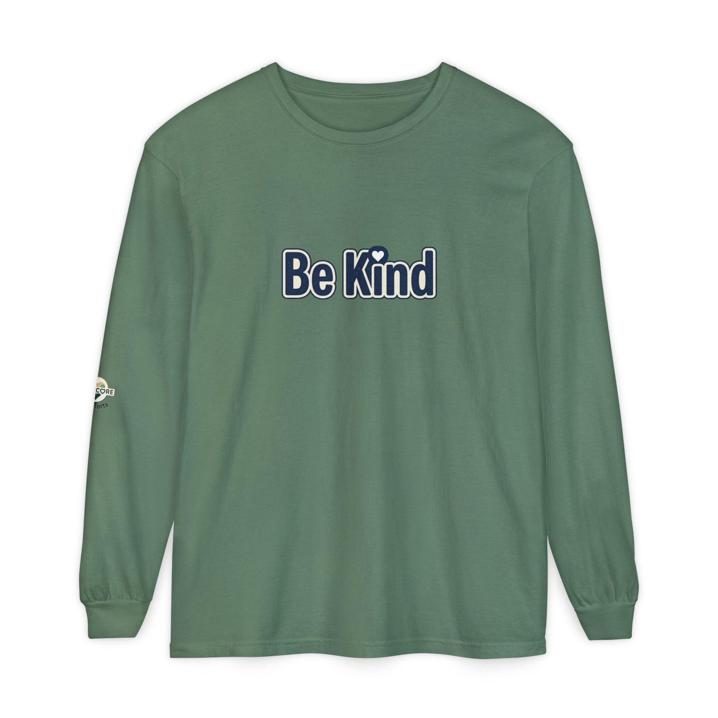 Be Kind Long Sleeve Tee — White Positive Message Shirt with Heart