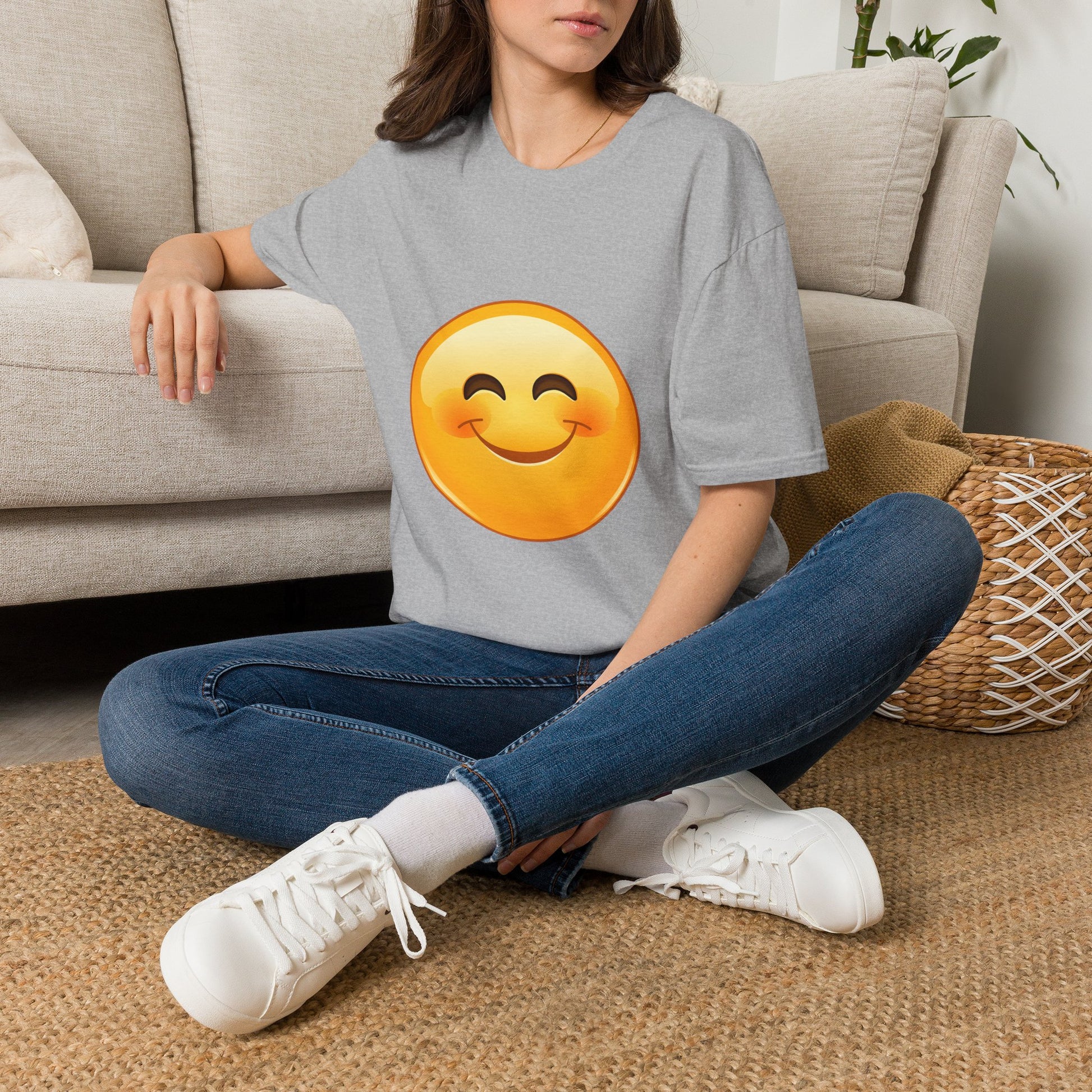 Smiling Emoji T-Shirt — Cute Blushing Smile Graphic Tee - Kindcore Comforts