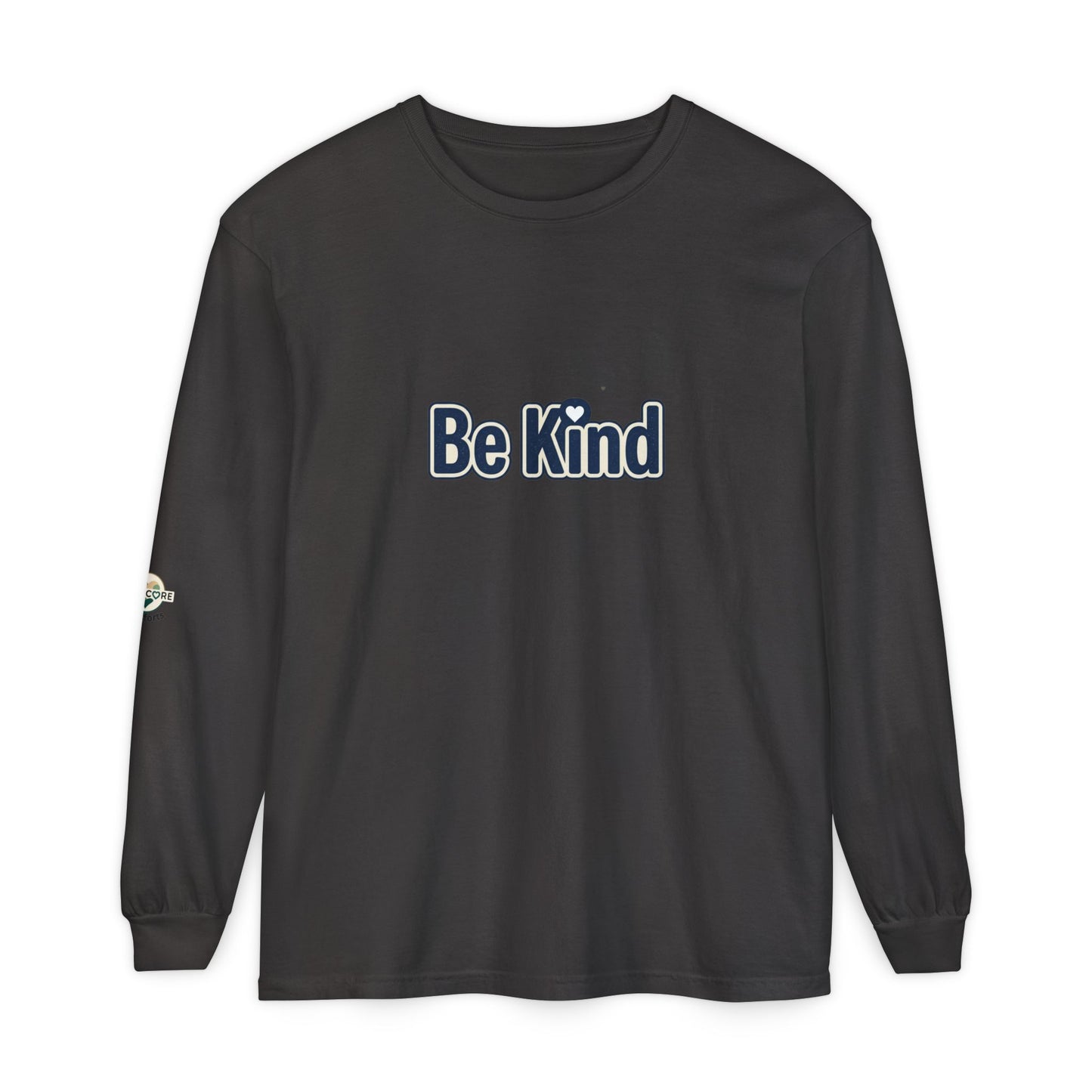 Be Kind Long Sleeve Tee — White Positive Message Shirt with Heart