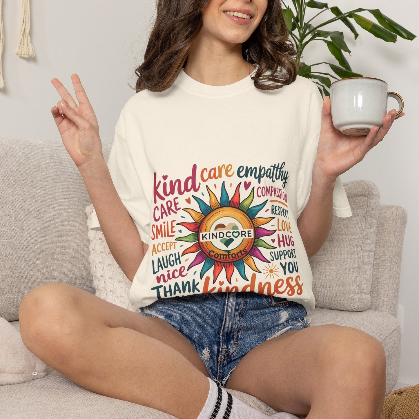 Bright & Colorful Inspiring Garment-Dyed T-Shirt - Kindcore Comforts