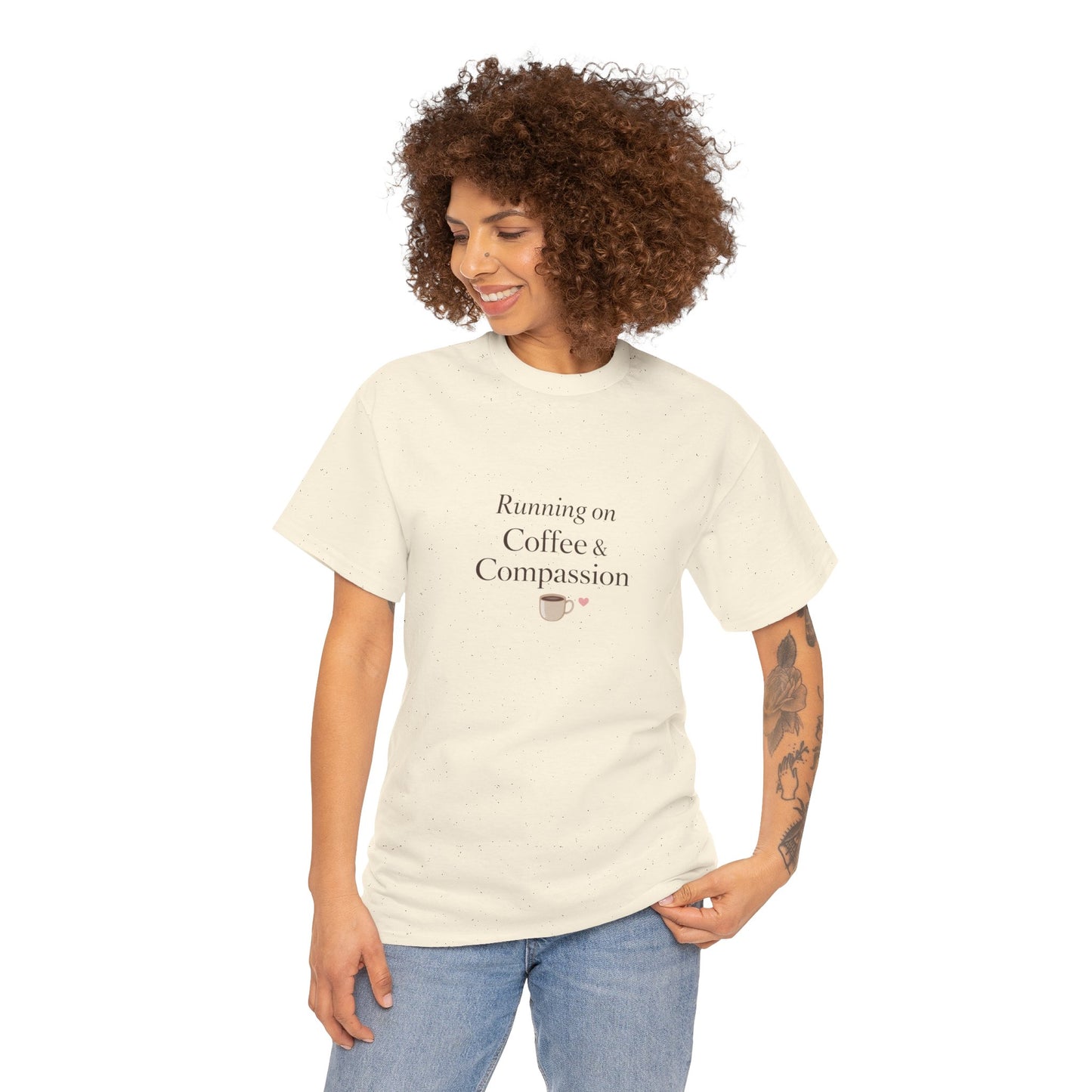 Running on Compassion and Coffee T-Shirt — Funny Relatable Tee for Coffee Lovers - Kindcore Comforts