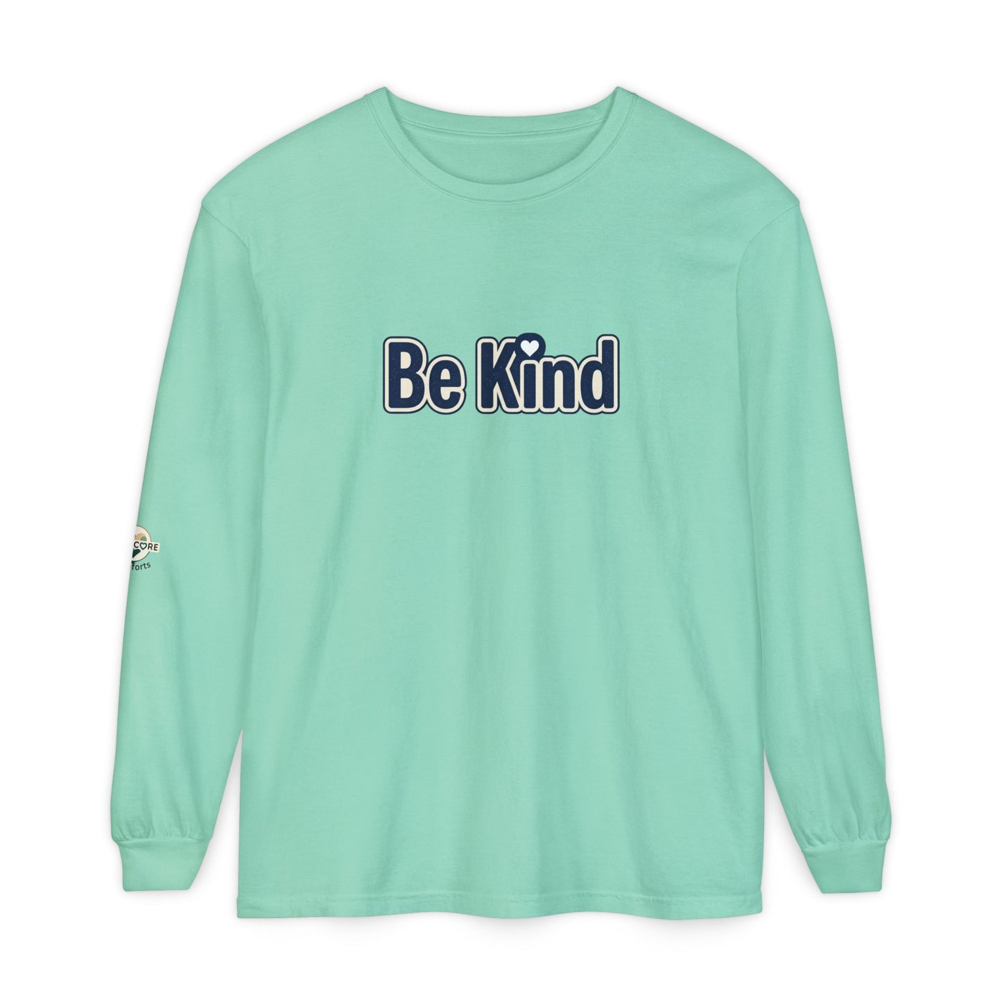 Be Kind Long Sleeve Tee — White Positive Message Shirt with Heart