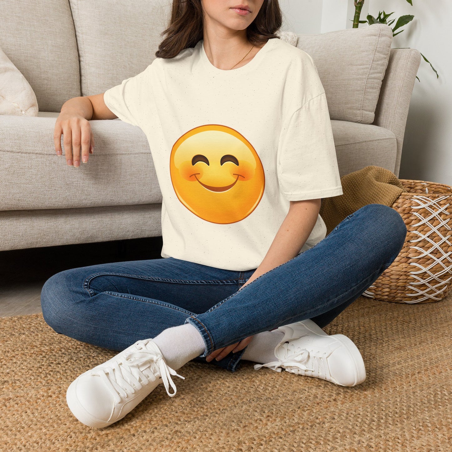 Smiling Emoji T-Shirt — Cute Blushing Smile Graphic Tee - Kindcore Comforts