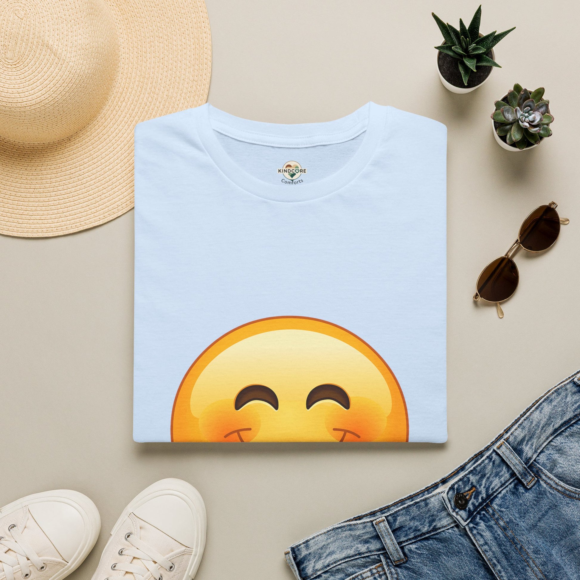 Smiling Emoji T-Shirt — Cute Blushing Smile Graphic Tee - Kindcore Comforts