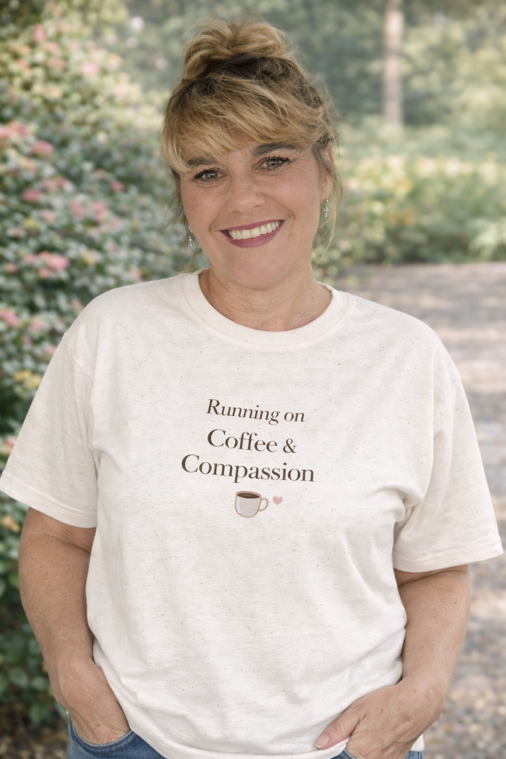 Running on Compassion and Coffee T-Shirt — Funny Relatable Tee for Coffee Lovers - Kindcore Comforts