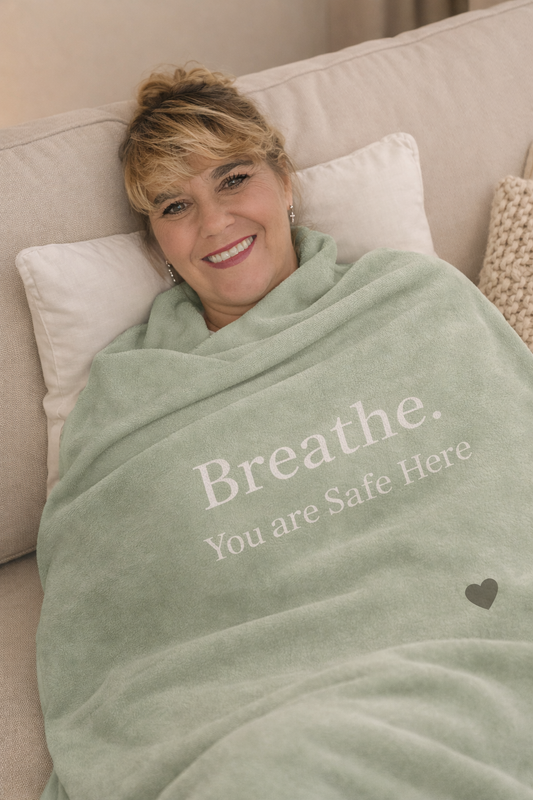 Comfort Blanket — "Breathe, You Are Safe Here" Velveteen Plush Throw