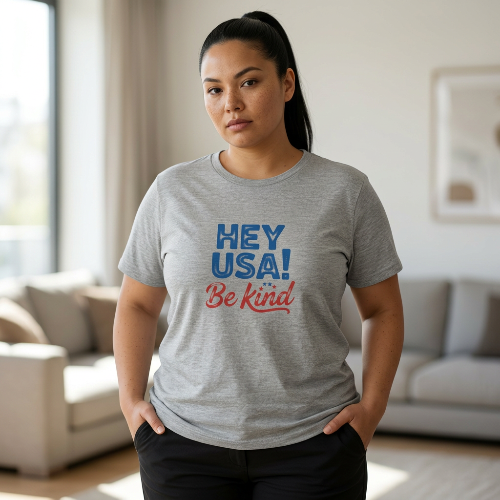 Hey USA! Be Kind Tee — Patriotic Positive Message T-Shirt - Kindcore Comforts