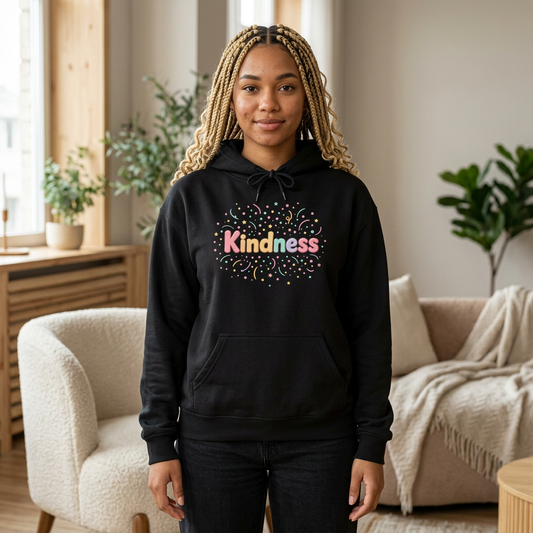 Kindness Graphic Hoodie — Soft Pastel 'A Happy Way to Say How You Feel' - Kindcore Comforts