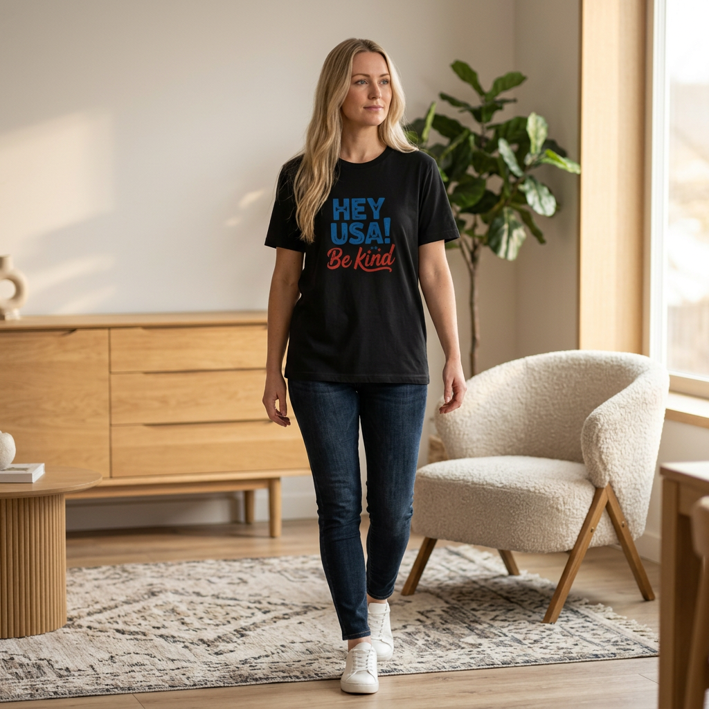Hey USA! Be Kind Tee — Patriotic Positive Message T-Shirt - Kindcore Comforts