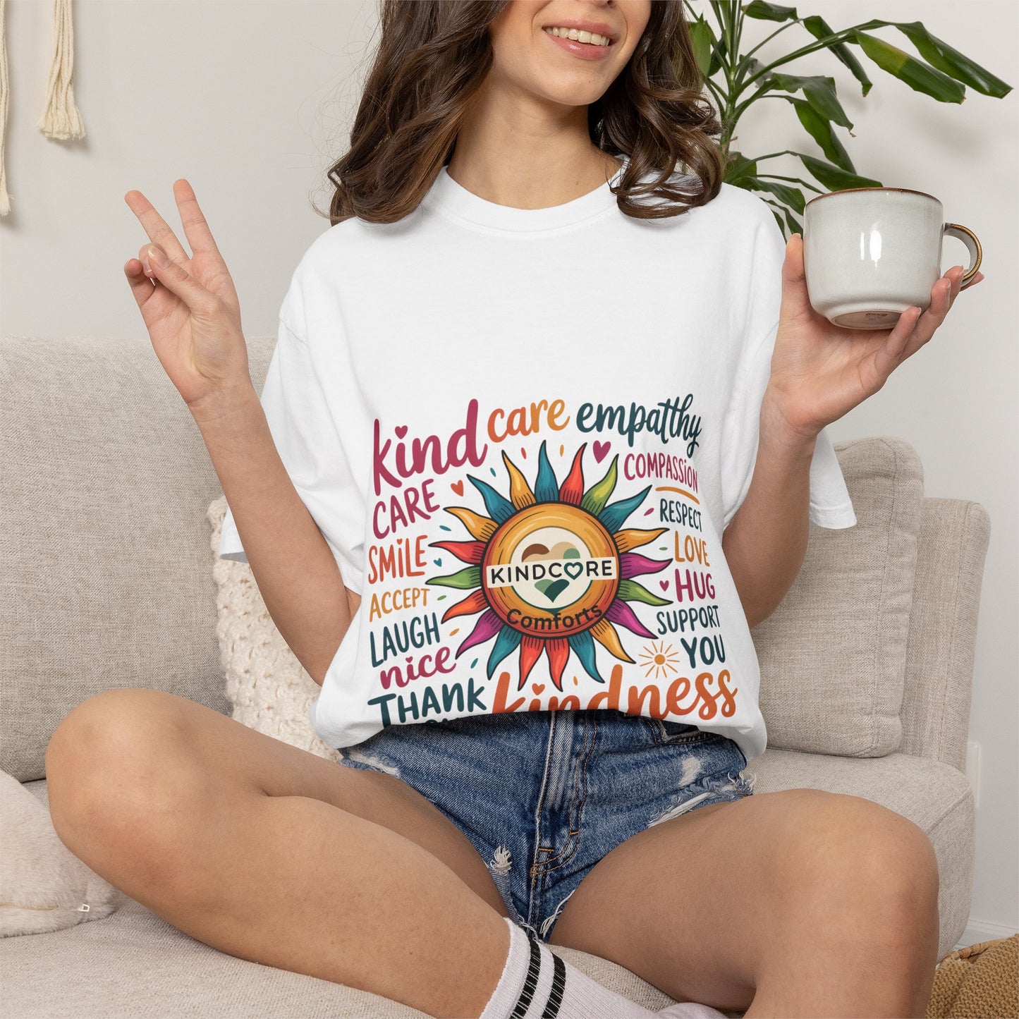 Bright & Colorful Inspiring Garment-Dyed T-Shirt - Kindcore Comforts