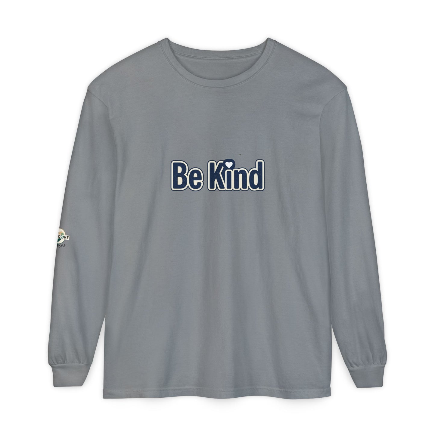 Be Kind Long Sleeve Tee — White Positive Message Shirt with Heart