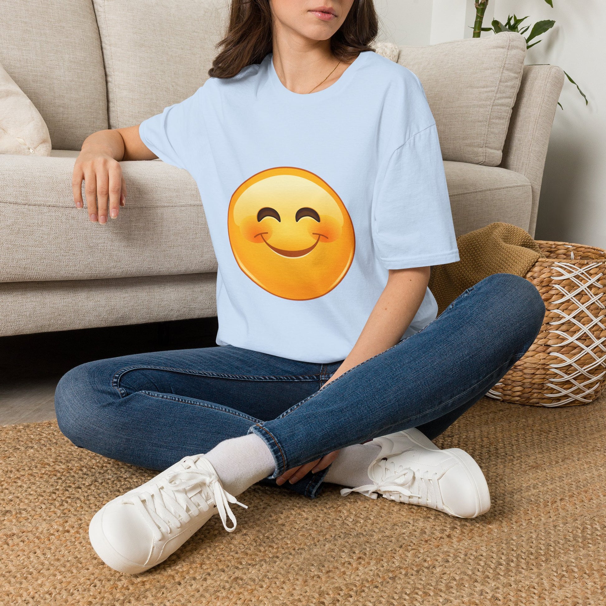 Smiling Emoji T-Shirt — Cute Blushing Smile Graphic Tee - Kindcore Comforts