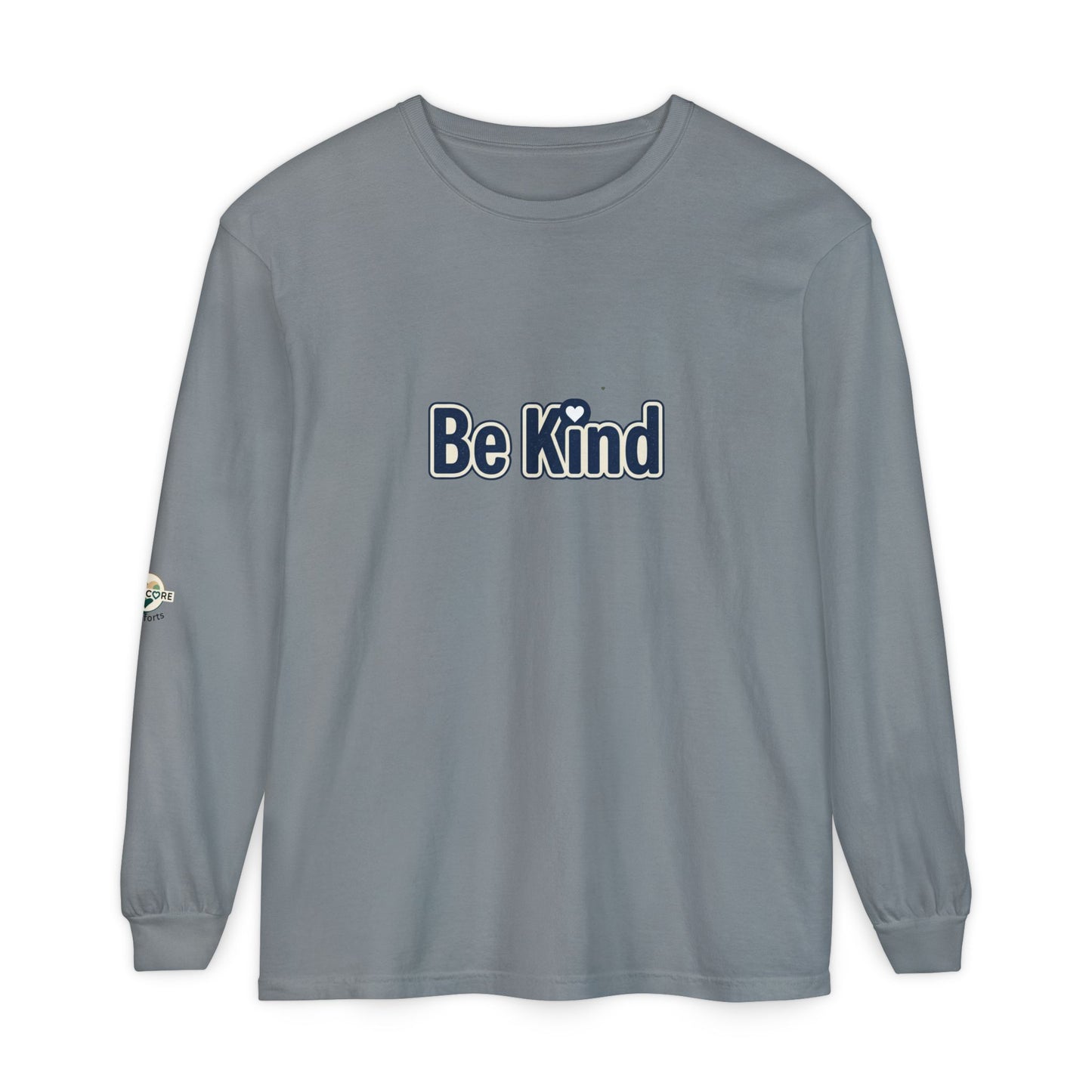 Be Kind Long Sleeve Tee — White Positive Message Shirt with Heart