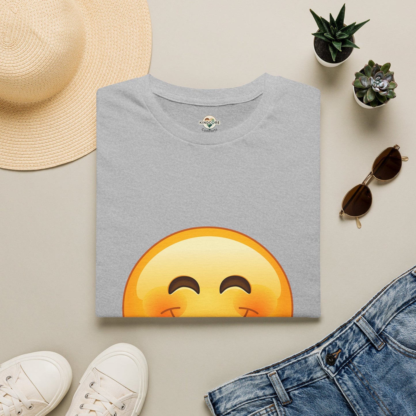 Smiling Emoji T-Shirt — Cute Blushing Smile Graphic Tee - Kindcore Comforts