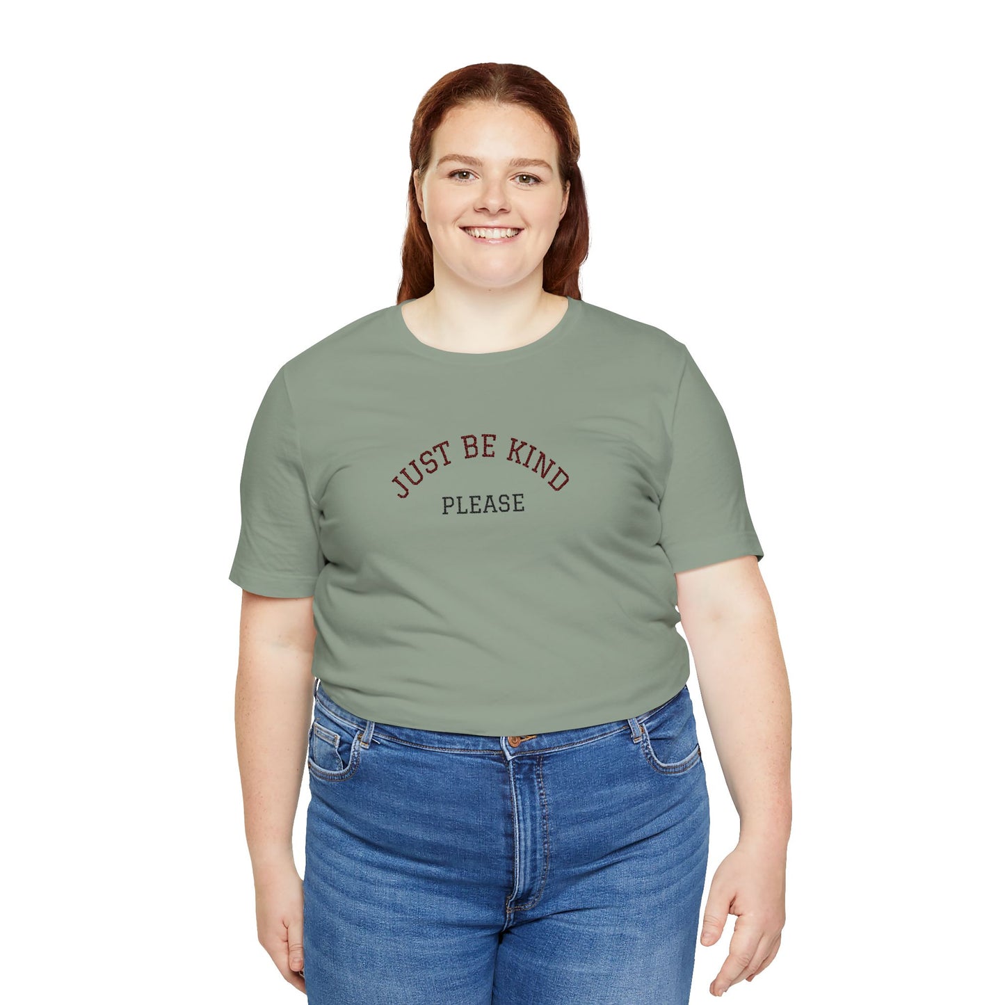 Just Be Kind Please Embroidered Tee — Kindness Message T‑Shirt - Kindcore Comforts