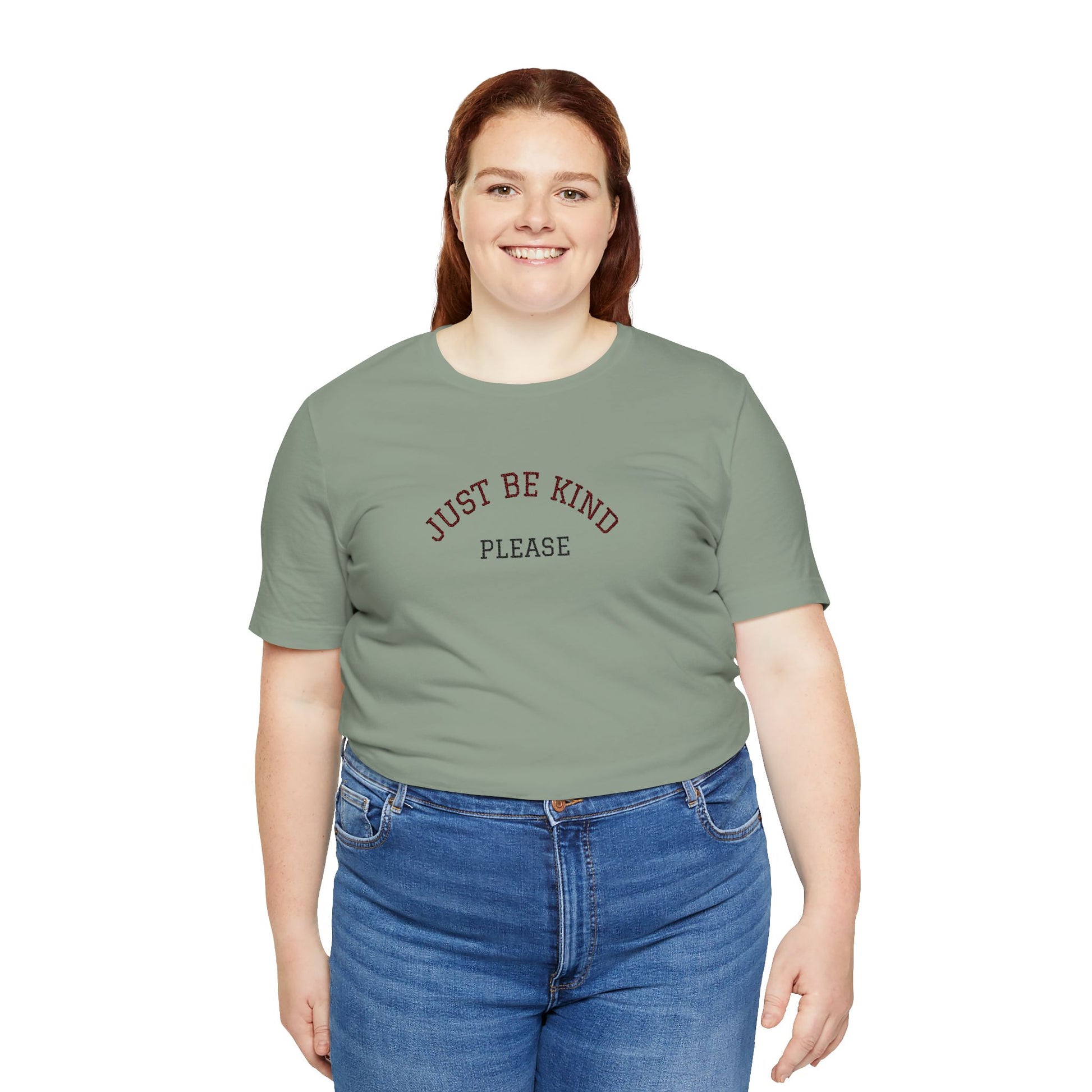 Just Be Kind Please Embroidered Tee — Kindness Message T‑Shirt - Kindcore Comforts