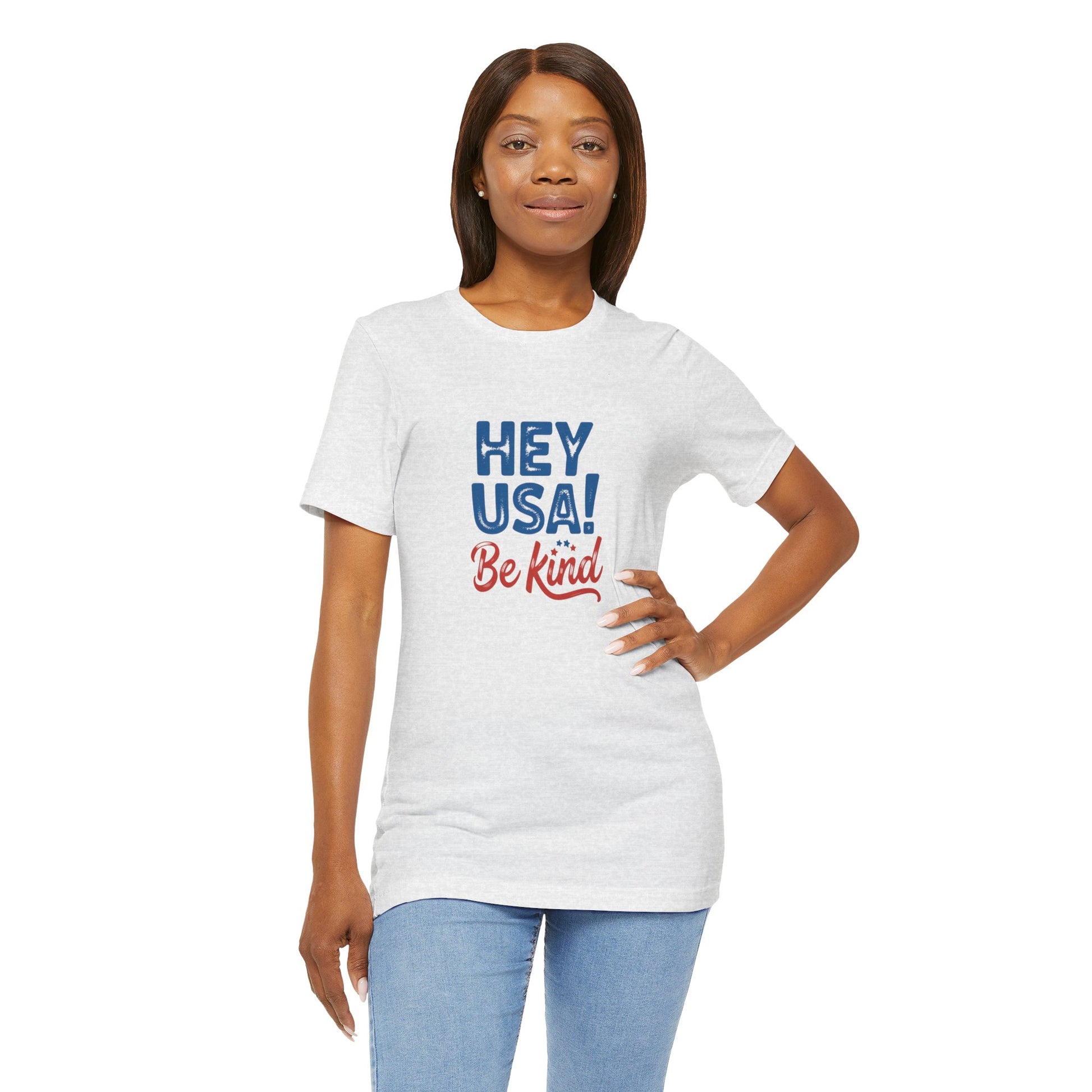 Hey USA! Be Kind Tee — Patriotic Positive Message T-Shirt - Kindcore Comforts