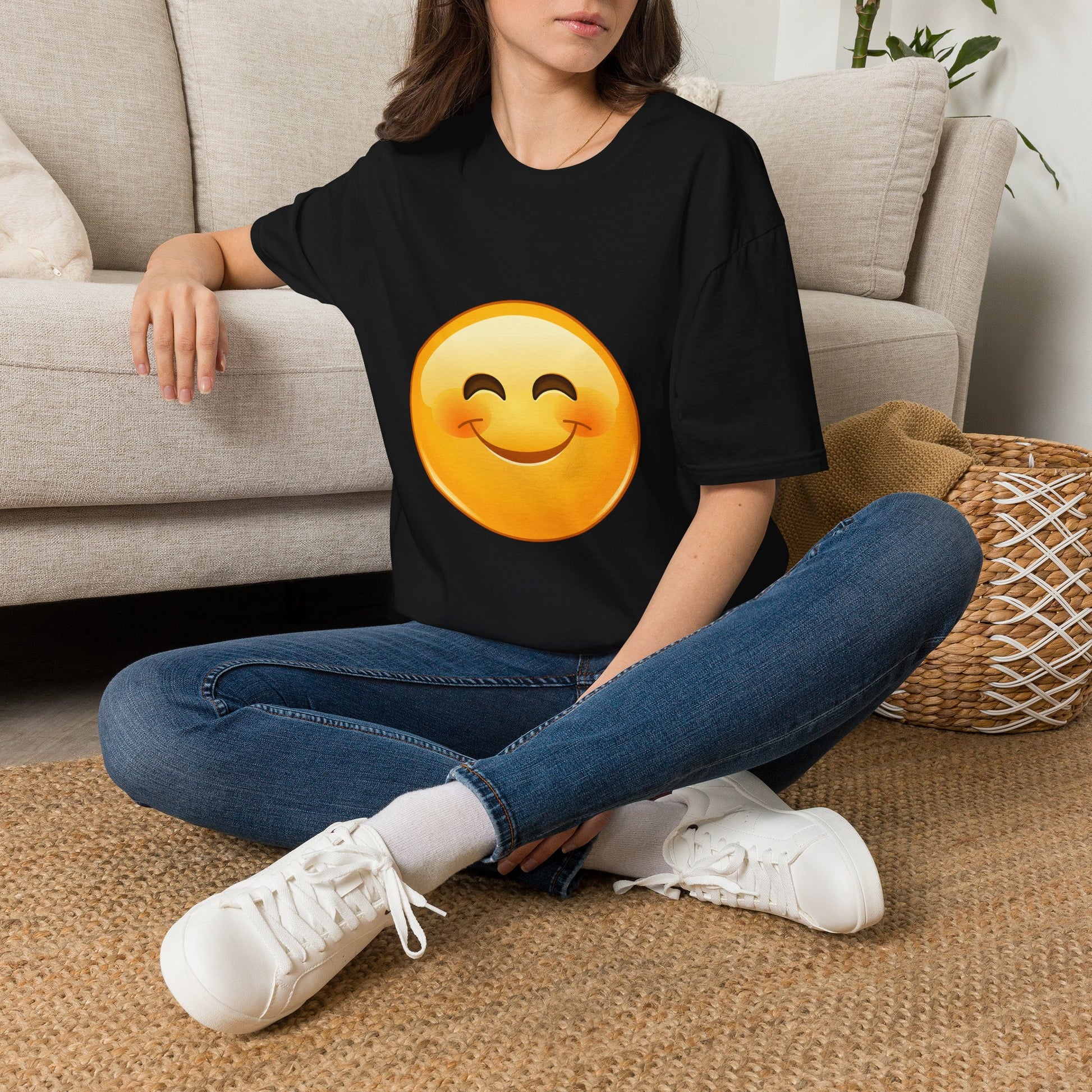 Smiling Emoji T-Shirt — Cute Blushing Smile Graphic Tee - Kindcore Comforts