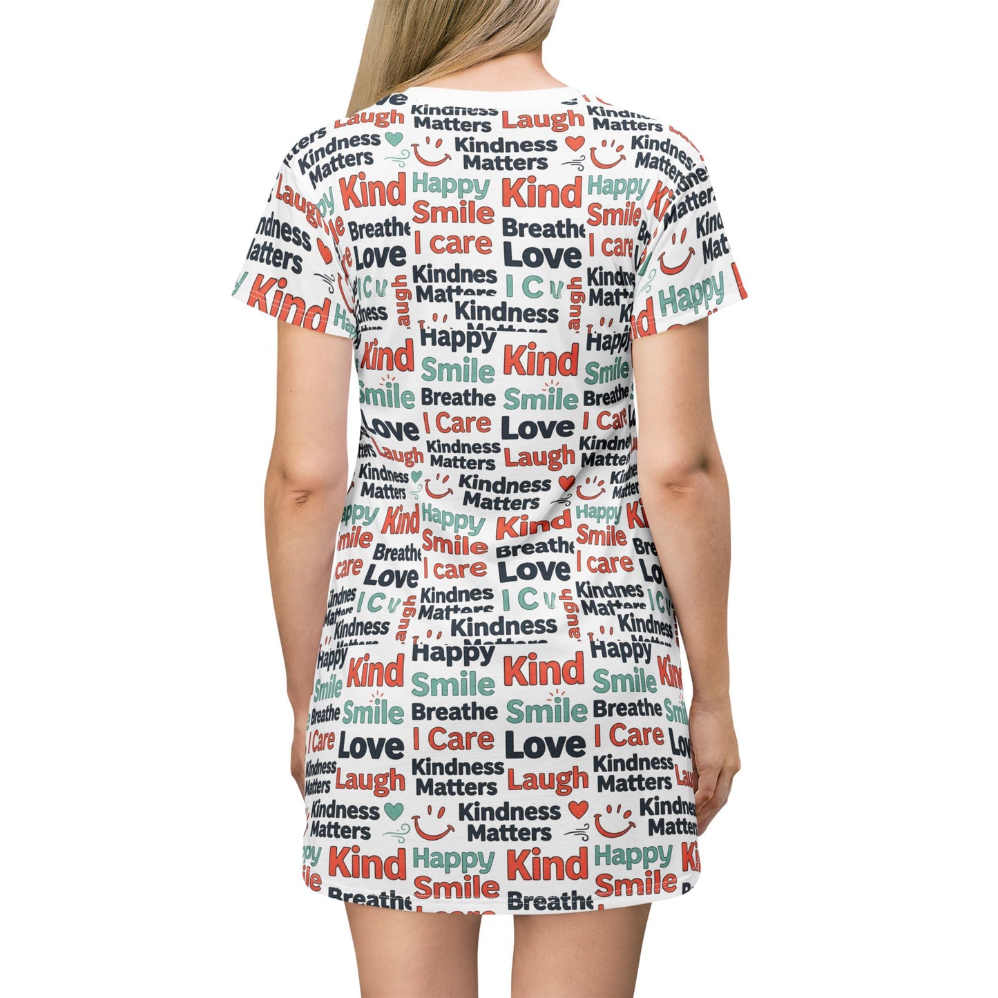 Positive Statements Beach T-Shirt Dress — All-Over Print Cover-Up
