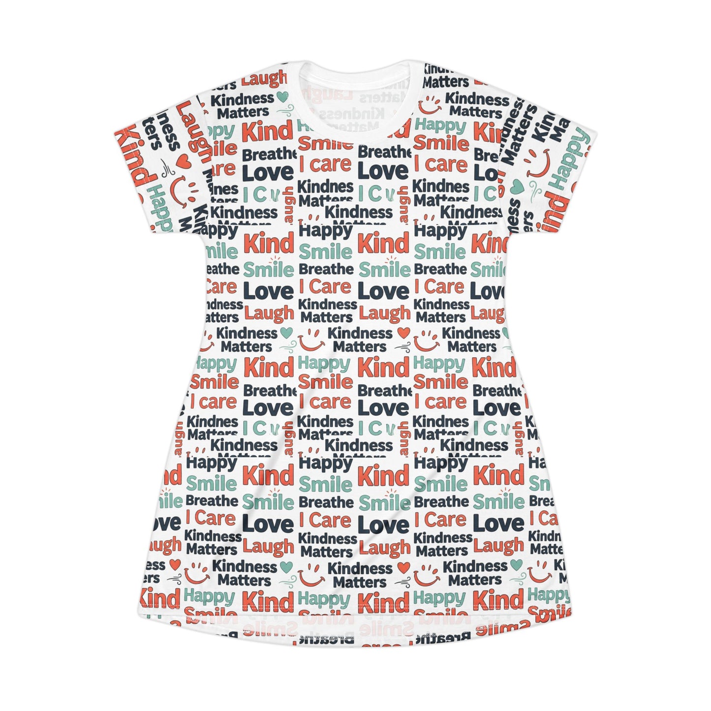 Positive Statements Beach T-Shirt Dress — All-Over Print Cover-Up
