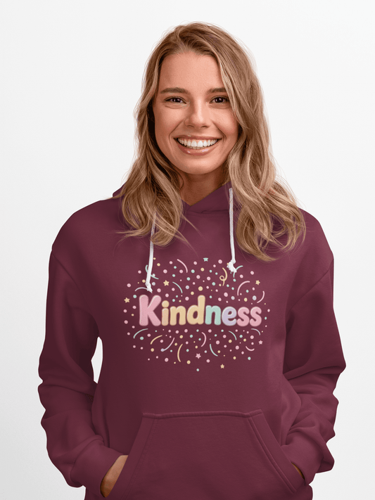 Kindness Pastel Hoodie – Cute Rainbow ‘Kindness’ Graphic hoodie - Kindcore ComfortsKindness Pastel Hoodie – Cute Rainbow ‘Kindness’ Graphic hoodie - Kindcore ComfortsMaroonHoodiePrintifyKindcore Comforts31220129231518345609