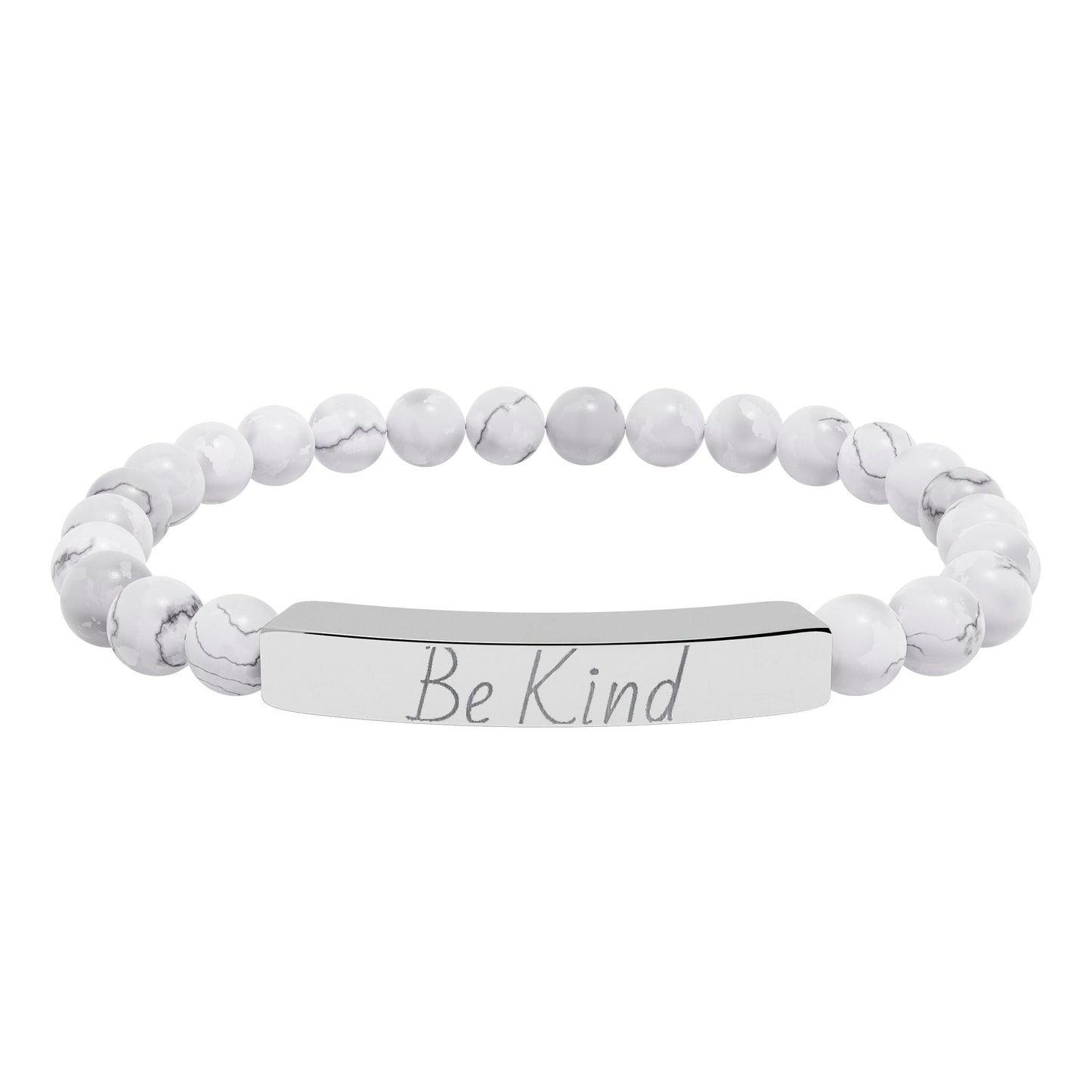 Natural Stone Motivational Bracelet - 'Be Kind' Engraved Stretch Bar - Kindcore ComfortsNatural Stone Motivational Bracelet - 'Be Kind' Engraved Stretch BarOne SizeHowliteAccessoriesPrintifyKindcore Comforts25805715515479409564