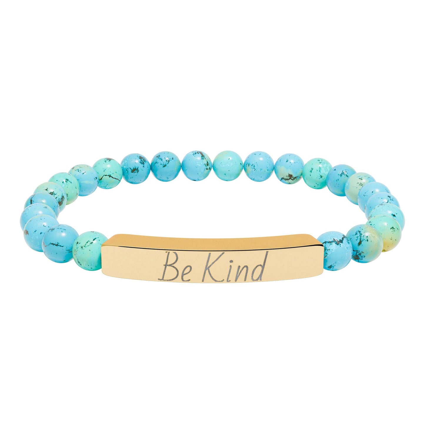 Natural Stone Motivational Bracelet - 'Be Kind' Engraved Stretch Bar - Kindcore ComfortsNatural Stone Motivational Bracelet - 'Be Kind' Engraved Stretch BarOne SizeTurquoiseAccessoriesPrintifyKindcore Comforts19336120349216882038