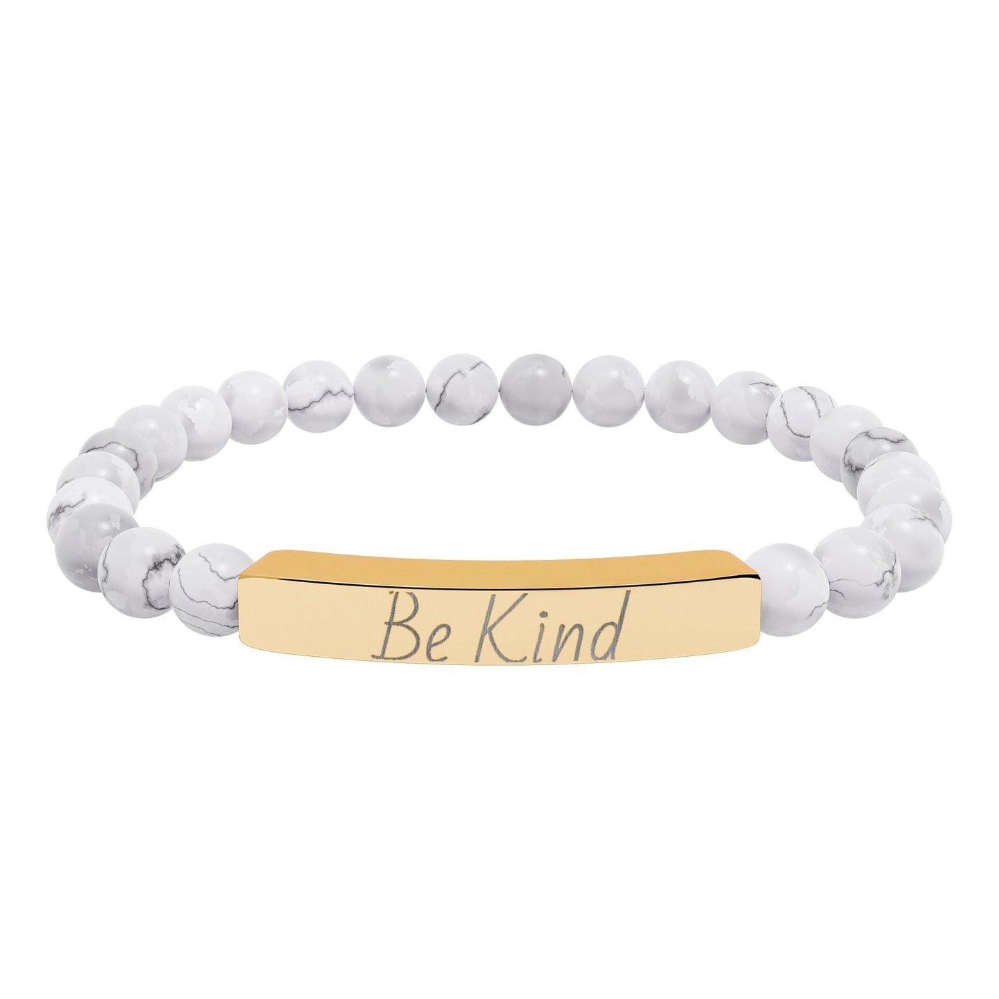 Natural Stone Motivational Bracelet - 'Be Kind' Engraved Stretch Bar - Kindcore ComfortsNatural Stone Motivational Bracelet - 'Be Kind' Engraved Stretch BarOne SizeHowliteAccessoriesPrintifyKindcore Comforts14119002244991241906